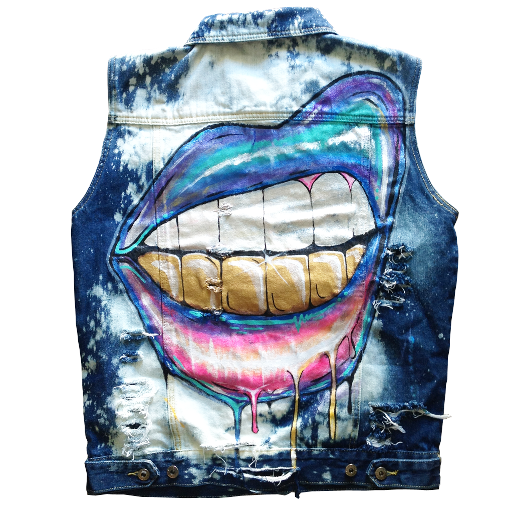 Custom "Gold Grills" Jean Jacket Vest