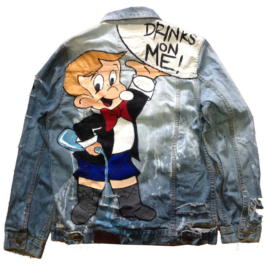 Custom "Drinks on Me" Jean Jacket