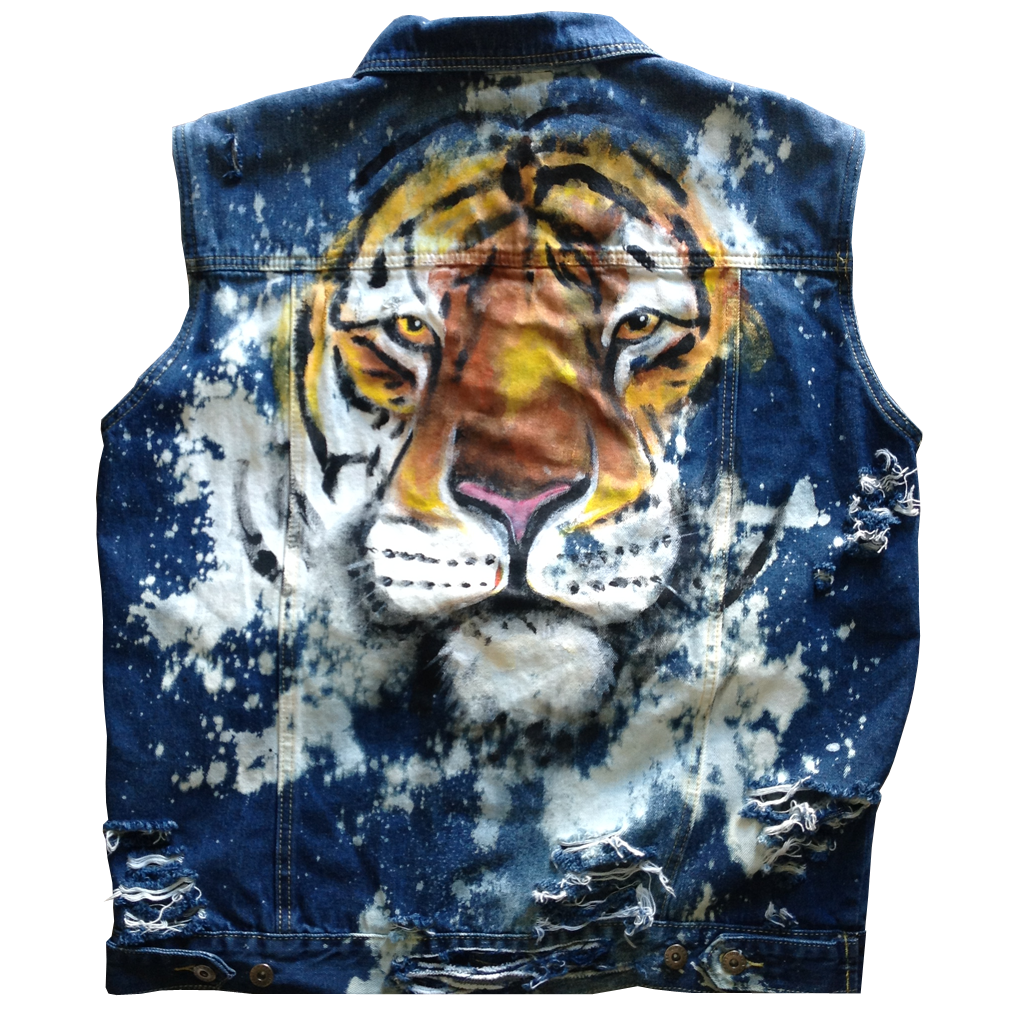 tiger pattern fur vest トップス