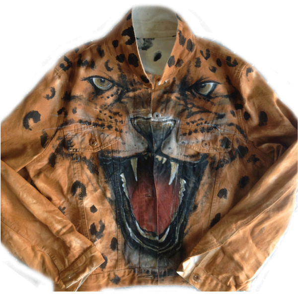 Custom painted Cheetah Face Jean Jacket - BYN Customs